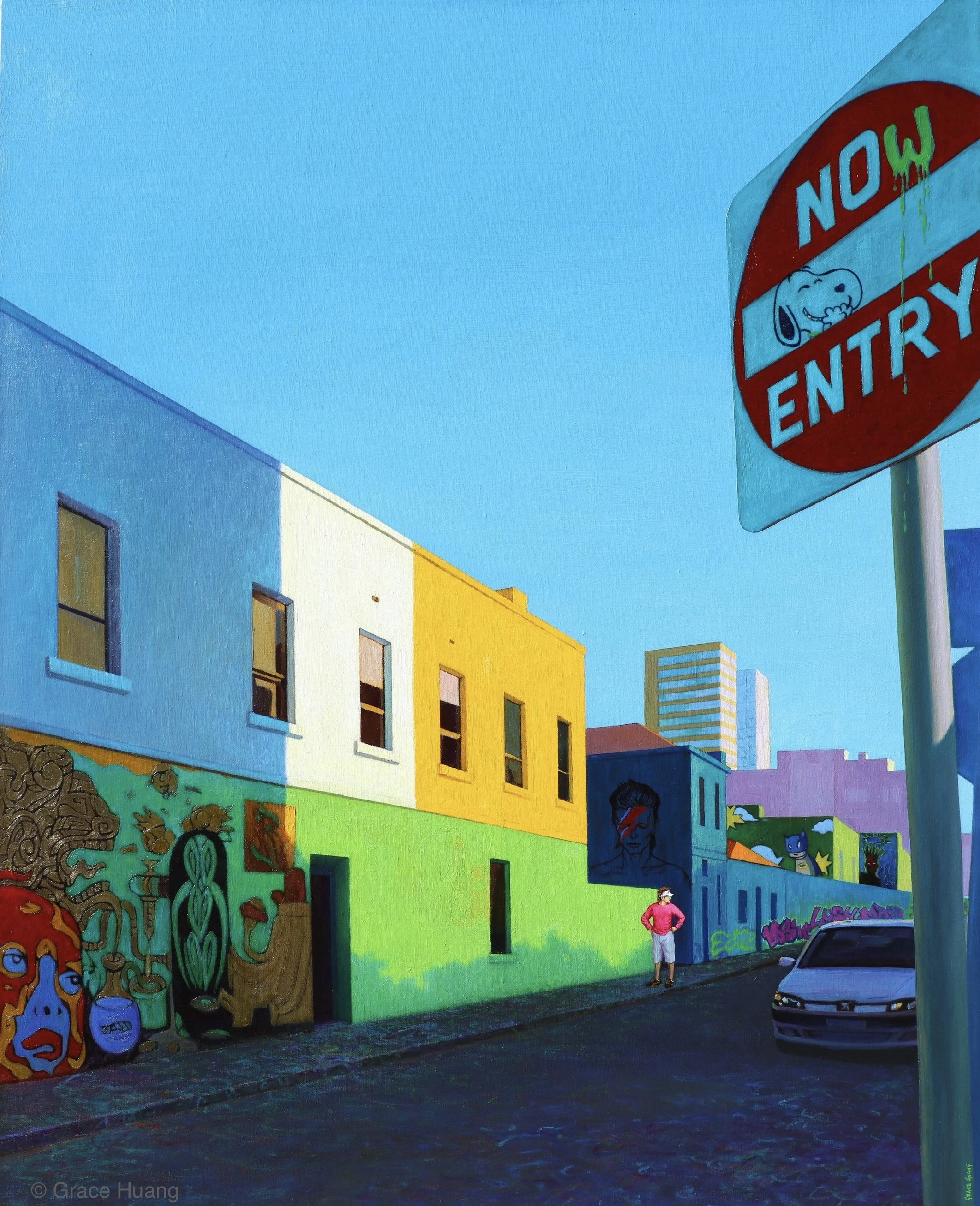 URBAN_LANDSCAPE; ART_STREET; FIGURE; BLUE_SKY; FUNNY_SNOOPY; NO-ENTRY_STREET-SIGN